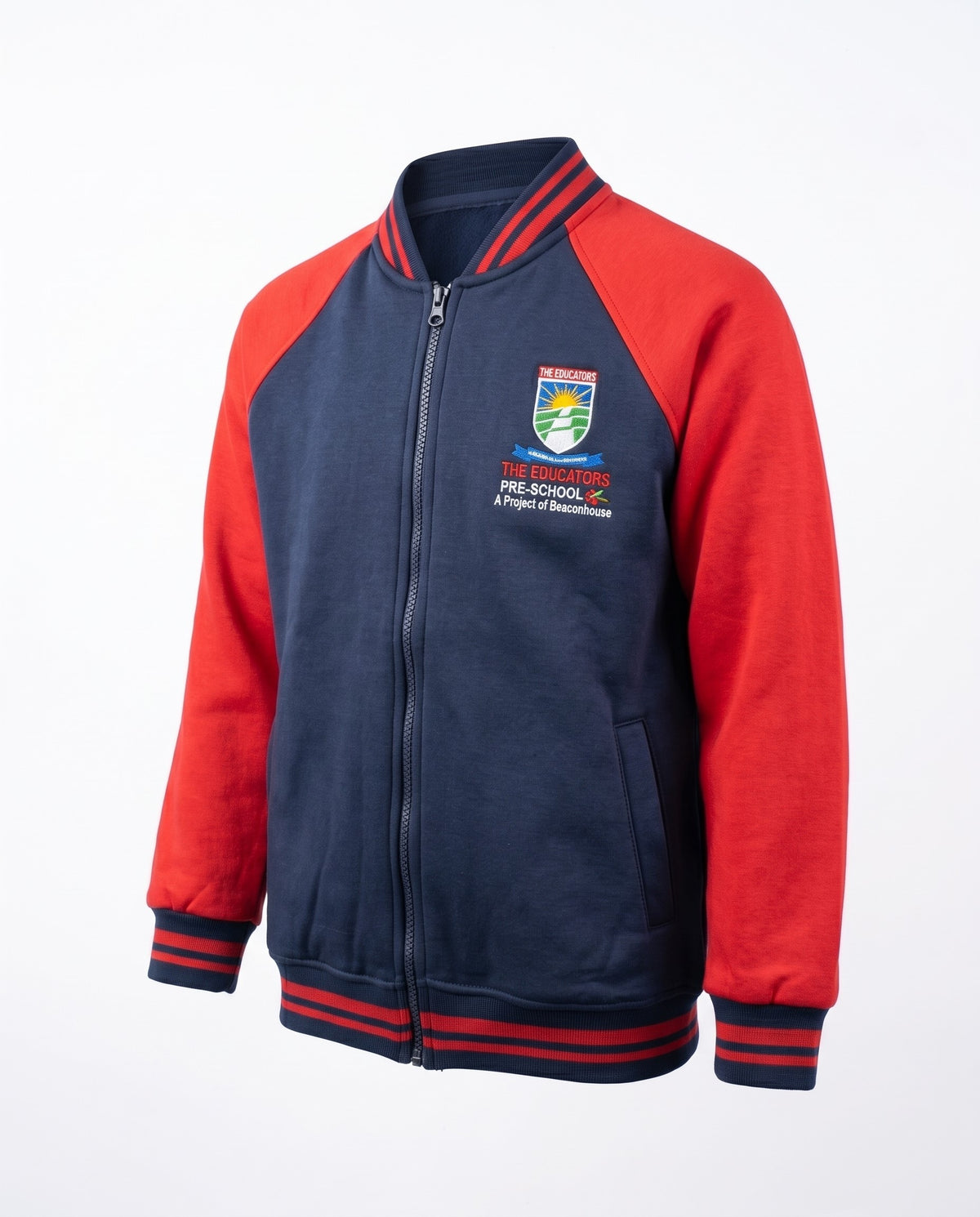 The Educators Pre-School Official Zipper Varsity Jacket – Navy Blue & Red
